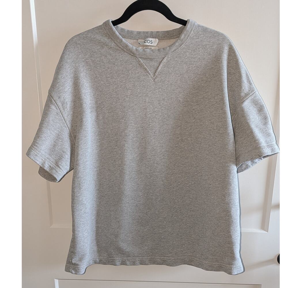 COS 100% Cotton Oversized Short Sleeve Sweatshirt Size Large Gray See Pics - Picture 2 of 6